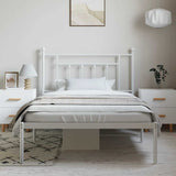 Bed Frame White Powder-Coated Steel Single Bed Frame 353581