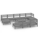 11 Piece Garden Lounge Set Grey Solid Wood Pine 3083371