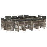 13 Piece Garden Dining Set with Cushions Grey Poly Rattan 3211040