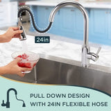 ZNTS 360&deg; Kitchen Sink Mixer Taps Pull Out Spout Spray Single Lever Modern Mono Tap 75041018