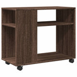 Side Table with Wheels Brown Oak 70x35x60 cm Engineered Wood 853152