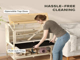 2 Tier Wooden Hamster Cage with Shelf and Openable Top T3398P552629