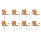 Garden Chairs 8 pcs Solid Acacia Wood and Stainless Steel 3078469