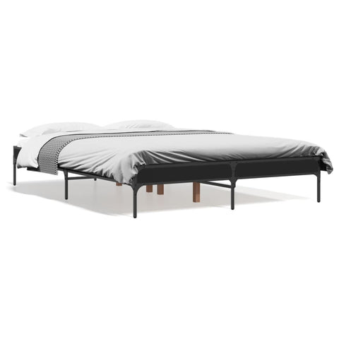 ZNTS Bed Frame Black 135x190 cm Double Engineered Wood and Metal 845041