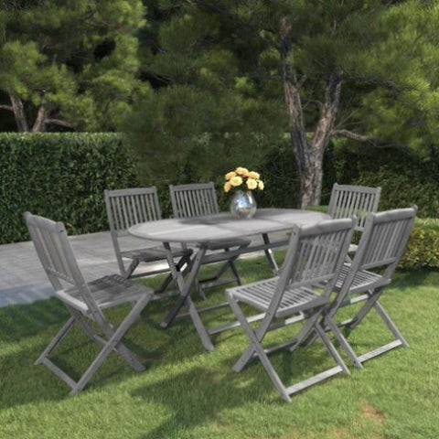 7 Piece Garden Dining Set Solid Acacia Wood Grey 3057874