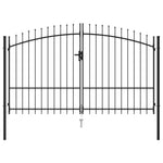 ZNTS Fence Gate Double Door with Spike Top Steel 3x1.75 m Black 145737