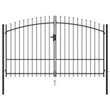 ZNTS Fence Gate Double Door with Spike Top Steel 3x1.75 m Black 145737