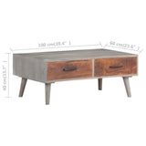 ZNTS Coffee Table Grey 100x60x40 cm Solid Rough Mango Wood 321808
