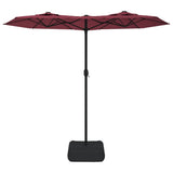 Double-Head Garden Parasol with LEDs Bordeaux Red 316x145 cm 362973