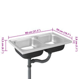 Kitchen Sink with Double Basins Silver 800x500x155 mm Stainless Steel 147234