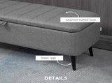 Storage Ottoman with Flip Top, Rectangular Upholstered Bench, Linen Feel Fabric Footstool with Steel T3398P328312