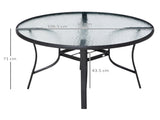 106cm Round Garden Dining Table with Parasol Hole Tempered Glass Top Steel Frame T3398P323872