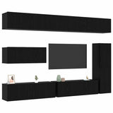 TV Cabinet Set Wall-mounted 7 pcs Black Oak Engineered Wood 3332588