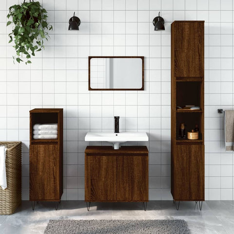 ZNTS 3 Piece Bathroom Cabinet Set Brown Oak Engineered Wood 3187796