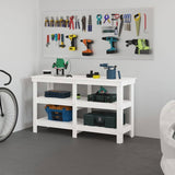 Work Bench White 142.5x50x80 cm Solid Wood Pine 823650