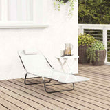 Folding Sun Lounger Folding Cream 182 x 55 x 85.5 cm Textilene 42003152