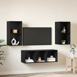 TV Cabinet Set Wall-mounted 3 pcs Black Oak Engineered Wood 3393379