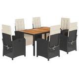 7 Piece Garden Dining Set with Cushions Black Poly Rattan 3212471