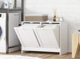 Double Hamper Laundry Storage Cabinet - White T3398P343159