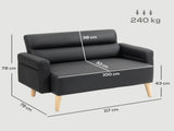 Small Faux Leather 2 Seater Sofa Settee - Black T3398P377877