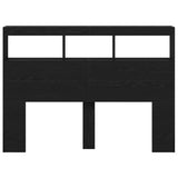 Headboard Cabinet with LED Black Oak 140x17x102 cm 863130