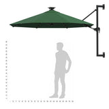 Wall-mounted Garden Parasol with LEDs 300 cm Green 312523