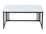 Nesting Coffee Table Set of 2, Marble Effect Square Side Tables with Drawer & Storage Shelf, Black N605P460817W