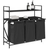 Laundry Basket 3 Compartments with Shelves Black Oak 859080