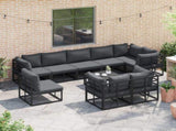 Garden Sofa Set with Cushion 10 pcs Black Aluminium 3378883