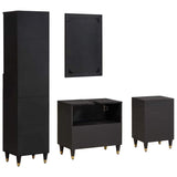Bathroom Cabinet Set with Drawer 4 pcs Black Solid Mango Wood 3310161