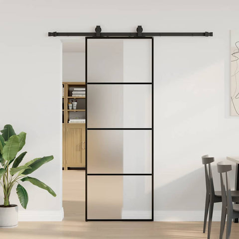 Sliding Door with Hardware Set Black 76x205 cm ESG Glass 3375797