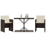 3 Piece Bistro Set with Cushions Brown Poly Rattan 365065
