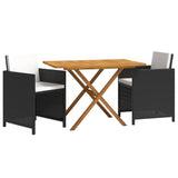 3 Piece Garden Dining Set with Cushions Black 3094301