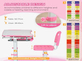 Kids Desk and Chair Set, Student Adjustable Writing Desk, with Drawer, Pen Slot, Hook - Pink T3398P379039