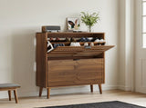 80cm Walnut Shoe Storage Cabinet,Medieval Modern Independent Shoe Cabinet, Fence Shoe Cabinet with 2 W6296P537669