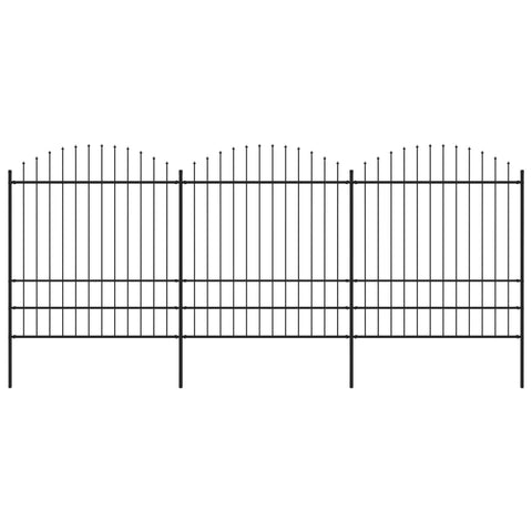 ZNTS Garden Fence with Spear Top Steel x5.1 m Black 277750