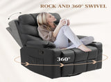 Manual Reclining Chair, Recliner Armchair with Swivel, Faux Leather, Footrest, Cup Holders, T3398P344109