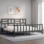 ZNTS Bed Frame without Mattress Grey 200x200 cm Solid Wood Pine 3193098