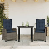 3 Piece Garden Dining Set with Cushions Grey Poly Rattan 3212872