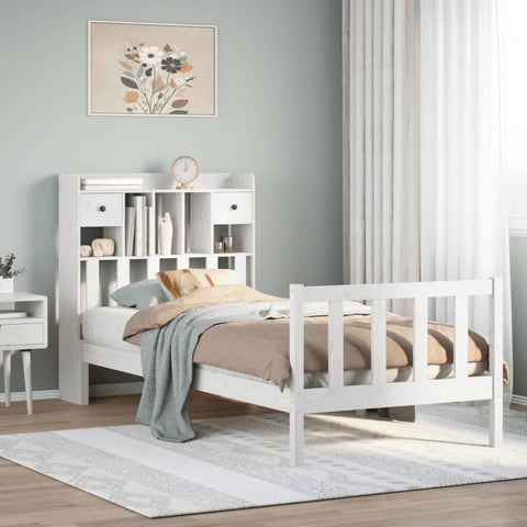 ZNTS Bookcase Bed without Mattress White 90x190 cm Single Solid Wood Pine 3321730