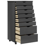Rolling Cabinet Grey Solid Pine Wood, Engineered Wood, Plastic 355899