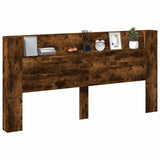 Storage Headboard with LED Smoked Oak Engineered Wood 3418695
