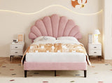 4ft6 Double Upholstered Velvet Bed, with Adjustable Chic Petal Headboard, Velvet Platform Bed N652P169591