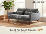 2 Seater Sofa, Loveseat Sofa with Spring Cushions, Wide and Deep Seat, Wood Legs, Grey T3398P552549