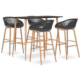 5 Piece Bar Set Black and Grey 3057464