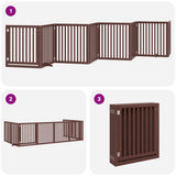 Dog Gate with Door Foldable 8 Panels Brown 640 cm Poplar Wood 3155694