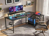 Reversible 'L' LED Light Gaming/Work Desk - Black T3398P555134
