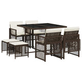 9 Piece Garden Dining Set with Cushions Brown Poly Rattan 3210777
