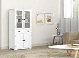 Kitchen Cupboard, Freestanding Storage Cabinet with 2 Adjustable Shelves, Drawer and Glass Door for T3398P378028