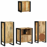 Bathroom Furniture Set 4 pcs Brown and Black Solid Mango Wood 3305640